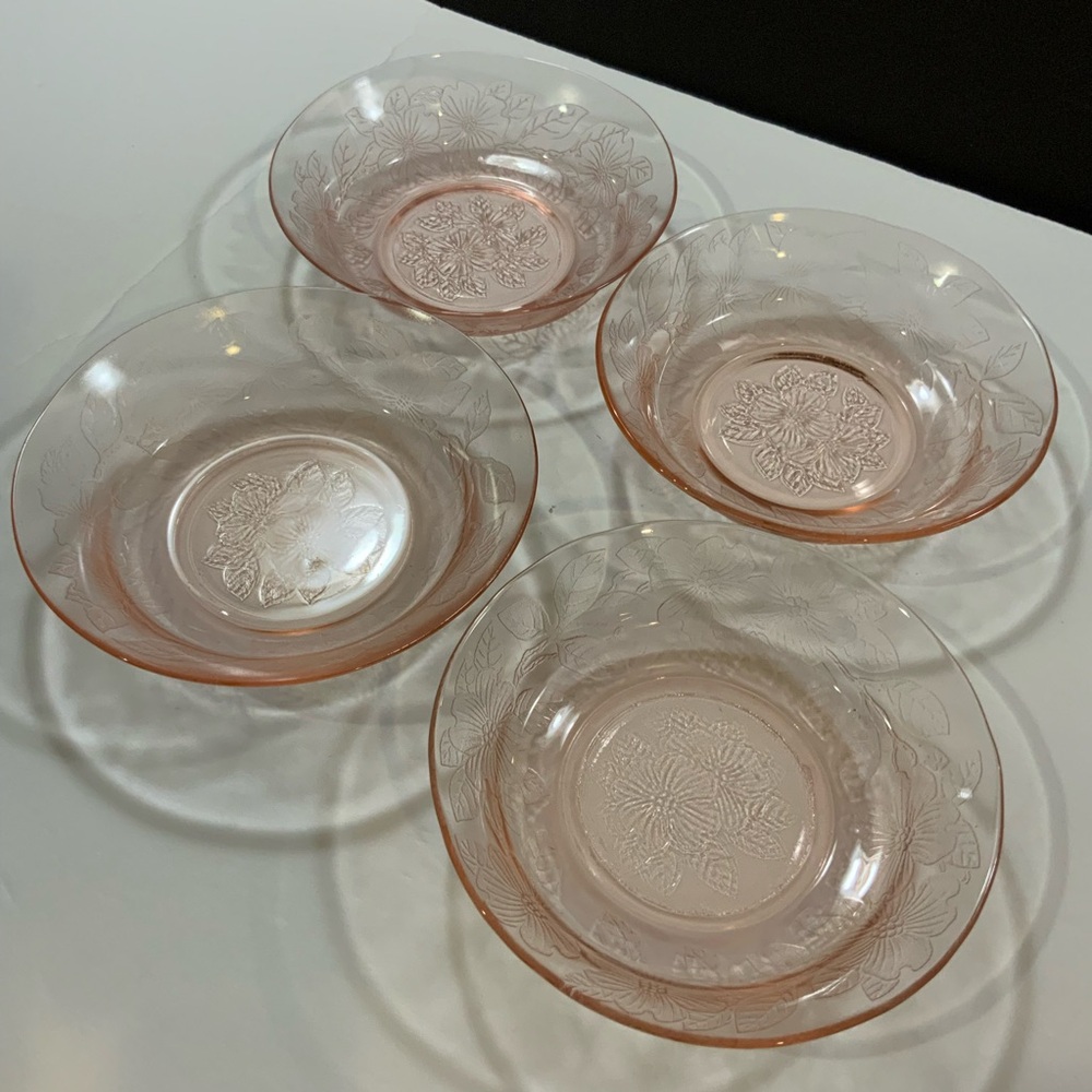 Dogwood Bowl Soup Cereal Salad Pink Mac Beth Evans Set Lot 4 Glass Vintage
